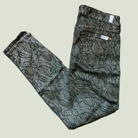 7 For All Mankind Green Gold Paisley Skinny Jeans Size 30‎ - Picture 1 of 10